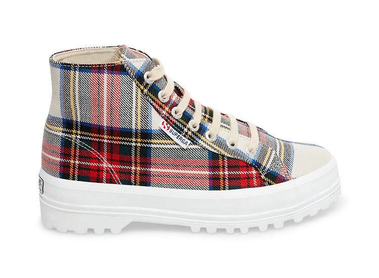 Superga 2341-Cotw Plaid Beige Plaid - Womens Superga High top Shoes